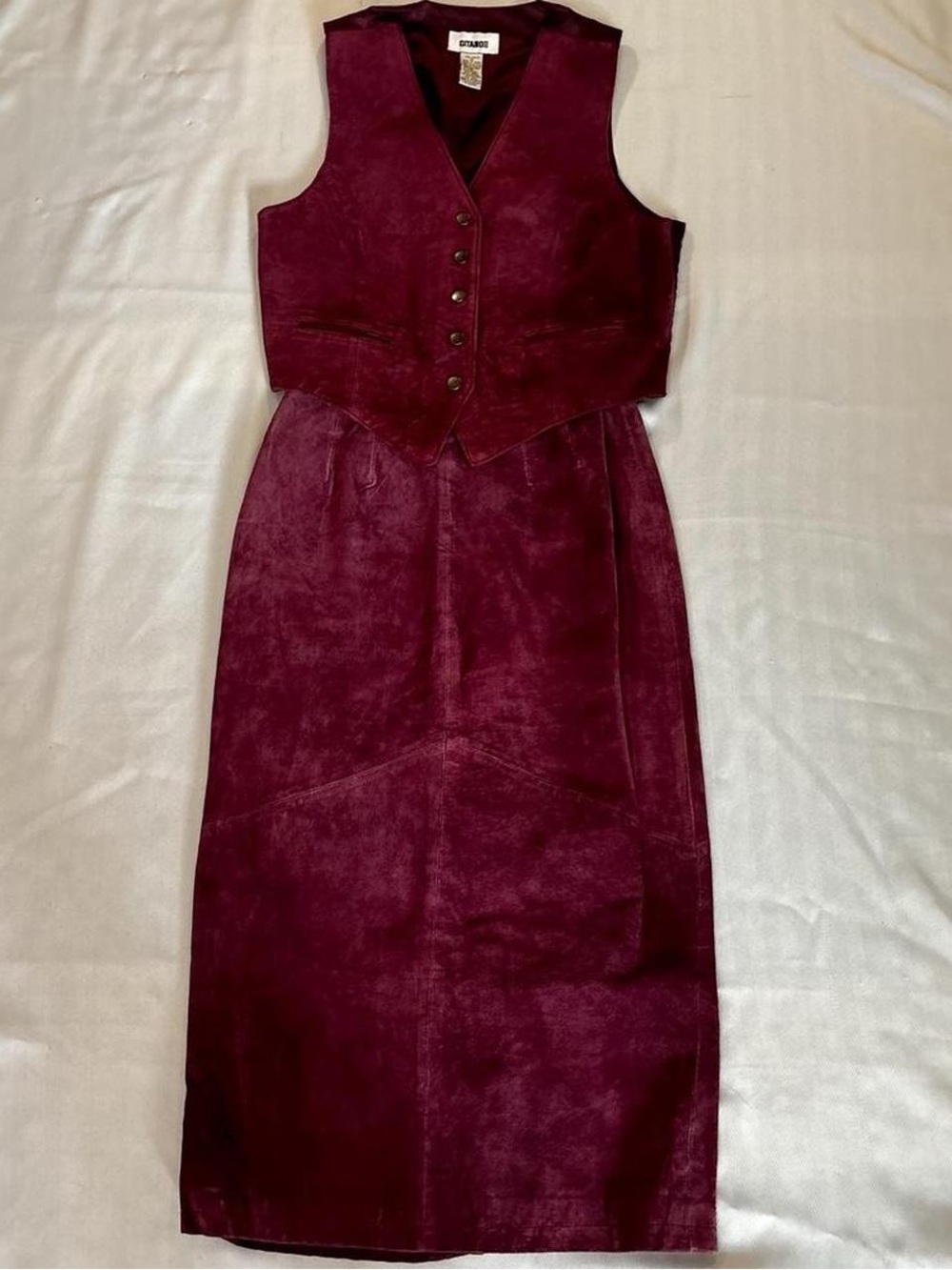 Vintage Leather and Suede Vest and Skirt Set By “Gitano”
